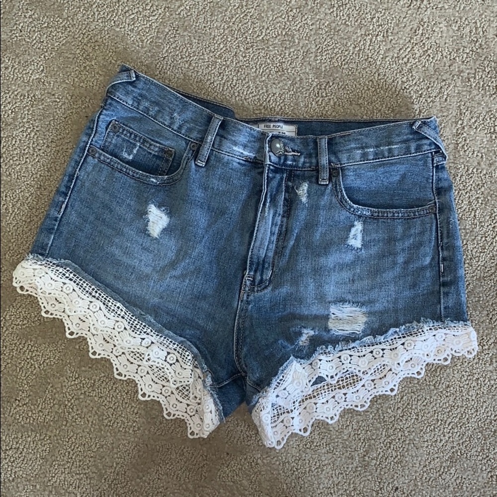 Free People jean shorts with crochet at the bottom
